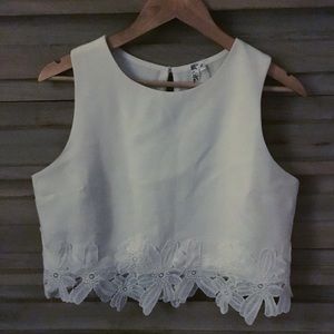 White floral crop top (size L, fits M)